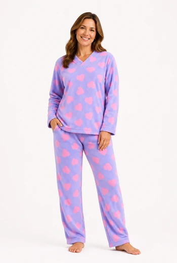 PIJAMA CELESTE CON CORAZONES ROSADOS