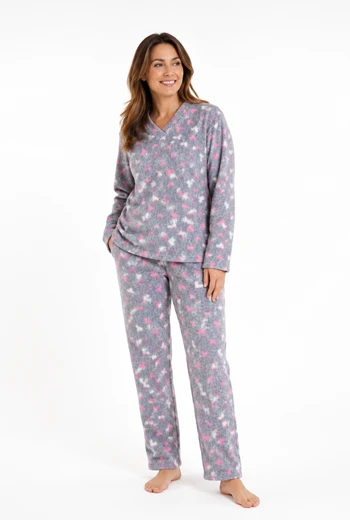 PIJAMA GRIS CON CORAZONES BLANCOS Y ROSADOS