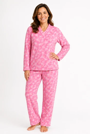 PIJAMA ROSA CON DISEÑO DE CORAZONES